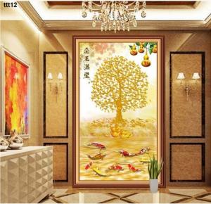 gạch ốp tường 3d trang trí tranh cây tiền KL14