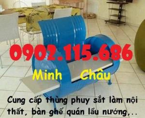 Thùng phuy sắt làm bàn nướng, thùng phuy sắt làm bàn ghế, thùng phuy sắt làm đồ nội thất, thùng phuy sắt làm bàn ghế nhà hàng,