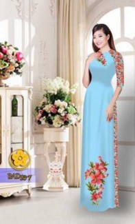 Vải áo dài với quần hoa xinh xắn