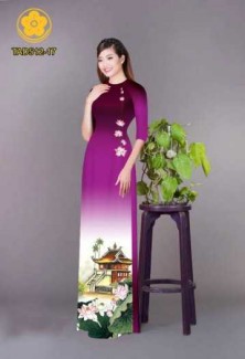 Vải áo dài phong cảnh và sen