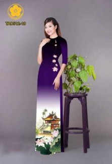 Vải áo dài phong cảnh và sen