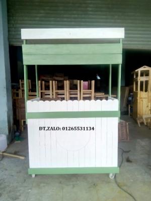 Xe gỗ bán trà sữa đẹp xanh lá mẫu 2