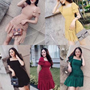 Đầm nhúm đuôi cá tay xếp tầng