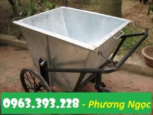 Xe gom rác tôn 400L, xe chở rác bằng tôn, xe đẩy rác 3 bánh