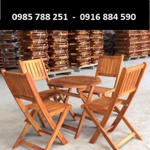 bàn ghế cafe gỗ xếp quán cóc
