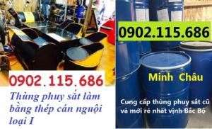 Thùng phuy sắt đựng dung môi, thùng phuy sắt đựng chất thải, thùng phuy sắt cũ giá rẻ, thùng phuy sắt làm bàn ghế, thùng phuy sắt đựng xăng dầu,