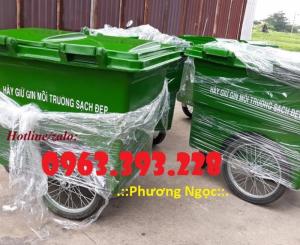 Thùng rác nhựa composite 3 bánh xe, xe gom rác 660 Lít