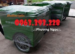 Thùng rác nhựa composite 3 bánh xe, xe gom rác 660 Lít