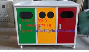 Thùng Rác 3 Ngăn Phân Loại Rác Sắt Sơn Tĩnh Điện