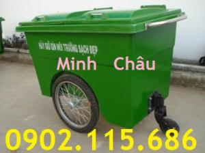 Xe gom rác 660l 3 bánh hơi, Xe gom rác 660L nhựa composite, Xe chở rác 660L 3 bánh, Xe rác 660L nhựa 3 bánh,