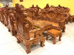 Bộ bàn ghế rồng đỉnh gỗ gõ đỏ tay 12 – BBG700BN