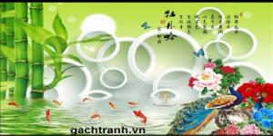 tranh gạch 3d chim công phòng khách KLT17