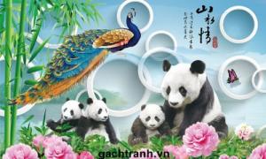 tranh gạch 3d chim công phòng khách KLT17