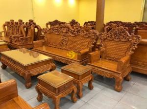Bộ bàn ghế hoàng gia gõ đỏ mặt khung tranh 10 món – BBG344