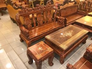 Bộ Bàn Ghế Chạm Nghê Đỉnh - Cẩn Ốc Tay 14, 6 Món