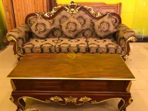 Bộ sofa cổ điển gỗ gõ đỏ dát vàng-SF055