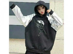Áo hoodie nỉ bông phối da Quảng Châu