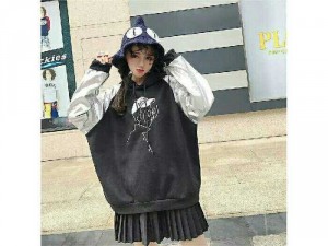 Áo hoodie nỉ bông phối da Quảng Châu