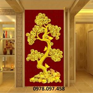 Tranh gạch trang trí cây tiền vàng