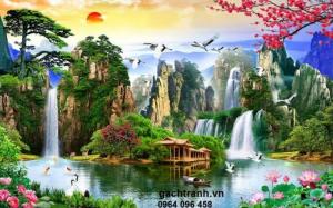 tranh gạch 3d - gạch tranh 3d suối nước đẹp