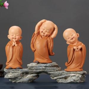 Bộ 03 tượng chú tiểu áo nâu - mẫu chú tiểu đứng 16.5cm