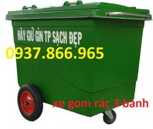 Xe gom rác nhựa 660L 3 bánh xe, 4 bánh xe thuận tiện di chuyển