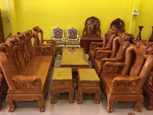Bộ Bàn Ghế Chạm Đào Tay 14, 10 Món Tựa Lưng Chạm Tứ Linh