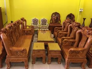 Bộ Bàn Ghế Chạm Đào Tay 14, 10 Món Tựa Lưng Chạm Tứ Linh