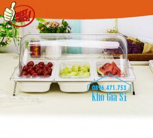 Khay trưng bày thức ăn buffet, trái cây, sashimi, bánh ngọt có nắp đậy bằng nhựa mica trong suốt mở 2 chiều - Bà Rịa Vũng Tàu