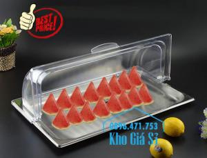 Khay đựng thức ăn buffet có nắp đậy bằng nhựa mica trong mở 2 chiều - Đà Nẵng