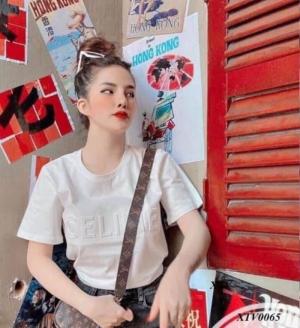 Áo phông nữ dập nổi chữ Celine thời trang