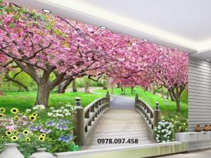 Tranh gạch vườn hoa xuân