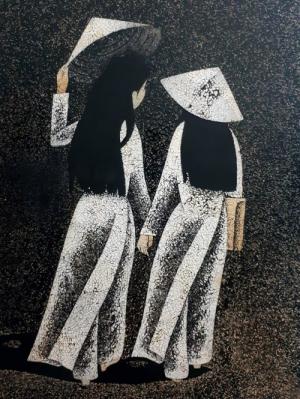 Tranh sơn mài khảm vỏ trứng kích thước 40x60cm