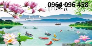 tranh hoa sen cá chép - tranh gạch 3d