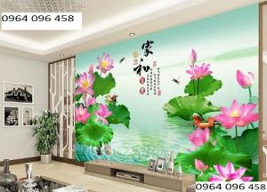 tranh hoa sen cá chép - tranh gạch 3d