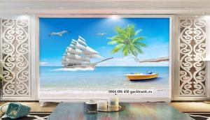 tranh thuyền buồm 3d phòng khách