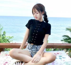 Áo thun crop top đan dây Mã: AX3691 - ĐEN
