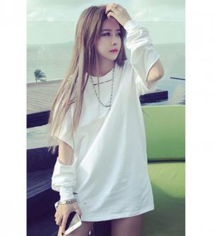 Áo thun tay dài cắt xẻ Mã: AX3076 - TRẮNG