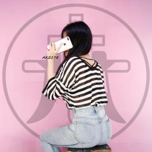 Áo len tay lửng sọc ngang Mã: AK2178 - ĐEN