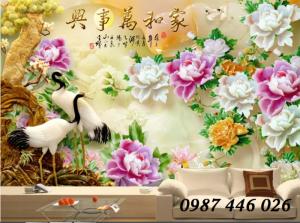 Tranh hoa mẫu đơn giả ngọc 3d- tranh gạch ốp tường