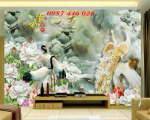 Tranh hoa mẫu đơn giả ngọc 3d- tranh gạch ốp tường