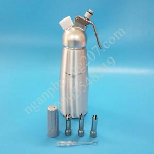 Bình xịt kem tươi Cream Whipper 500ml hợp kim, màu bạc, bộ vòi kim loại - 850.000