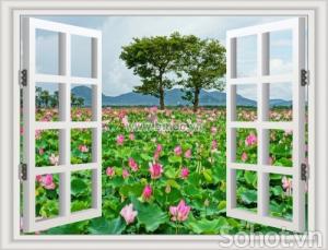 Tranh gạch 3D cửa sổ trang trí phòng