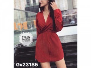 đầm sơ mi phi lụa cột nơ chéo