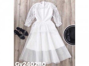 đầm maxi phối ren tay dài