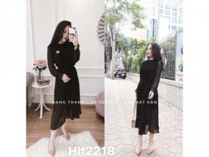 đầm dập ly phom suông chấm bi