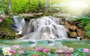 tranh 3d phòng khách thác nước đổ