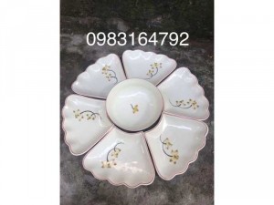 Bộ đĩa mặt trời vẽ hoa sen hàng gốm sứ Bát Tràng