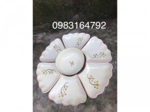 Bộ đĩa mặt trời vẽ hoa sen hàng gốm sứ Bát Tràng
