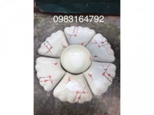 Bộ đĩa mặt trời vẽ hoa đào hàng gốm sứ Bát Tràng